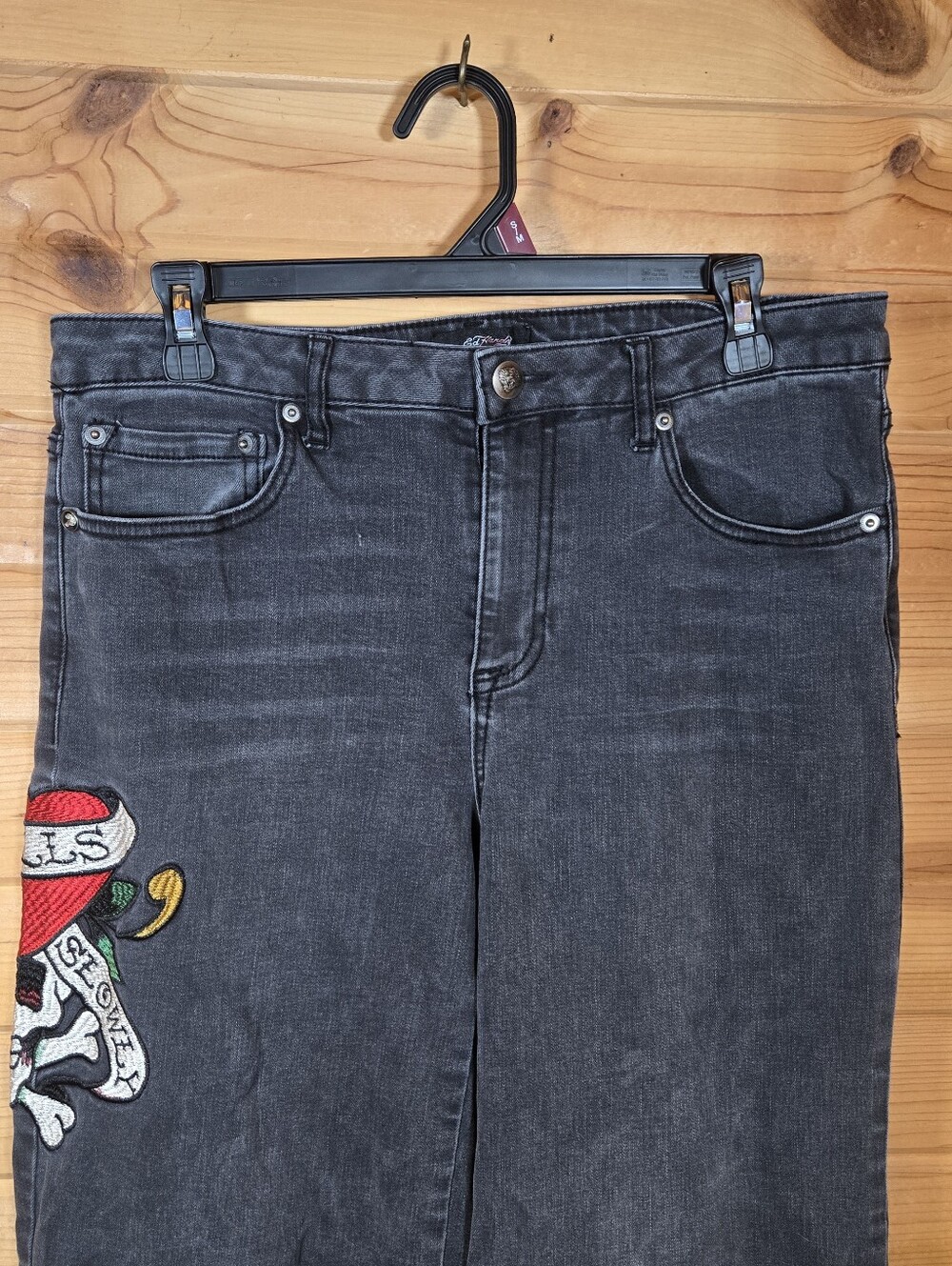 Ed Hardy Love Kills Slowly Jeans Embroidered Black Women's 30 Grunge Skater Punk